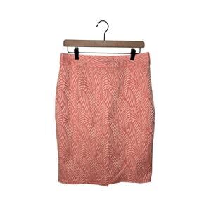 CALVIN KLEIN Embroidered Leaf Pattern Midi Skirt Sheen Peach Pink Size 10